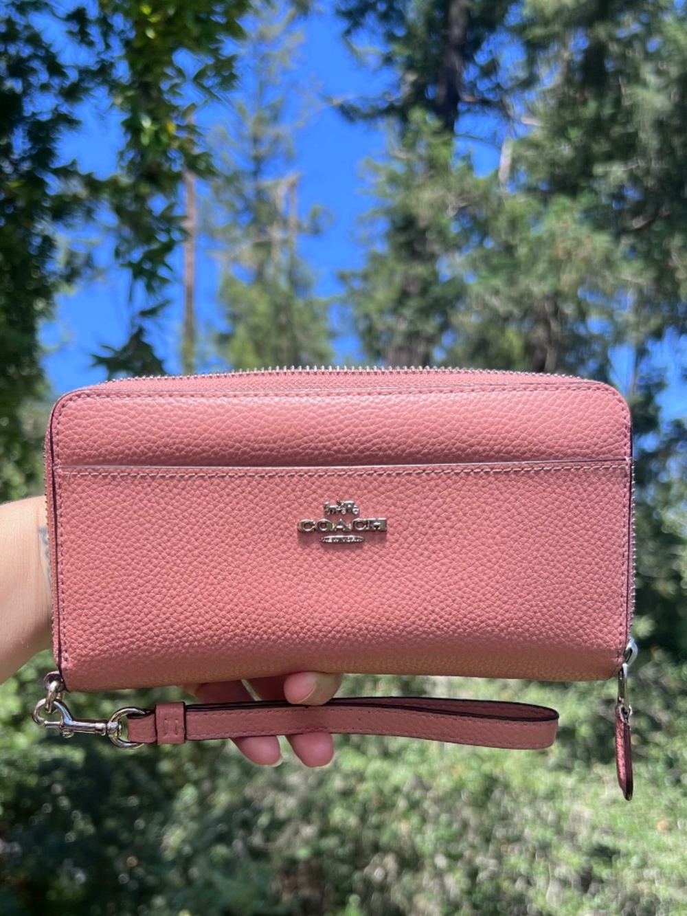 COACH Long Zip-Around Wallet Pink Pebble Leather with Silver Hardware AUTHENTIC